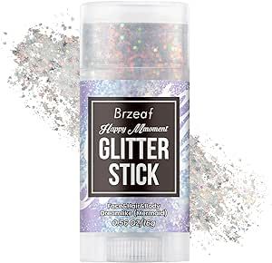 Brzeaf Waterproof Mermaid Glitter Stick, Hair Eyeshadow Face Body Glitter, Singer Concert Music Rave Festival, Glitter Stick Makeup & Face Glitter Gel for Women Men 0.56 Oz