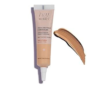 Hey Honey Skincare Trick & Treat Active Honey & Propolis Full Coverage Concealer | For Rosacea, Acne & Blemishes, Dark Spots, Around The Eye Dark Circles & Discoloration | Light To Medium Tone | 0.5 Oz.