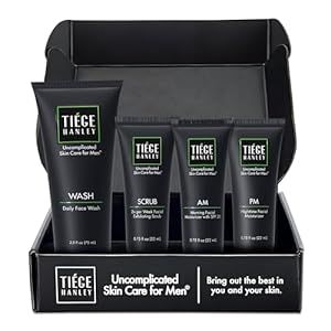 Tiege Hanley Mens Skin Care Set, Essential Skin Care Routine for Men (System Level 1) - Face Wash Kit for Fines Lines & Wrinkles - Men's Skincare Set Includes Face Wash, Facial Scrub, & Moisturizer