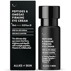 Allies of Skin Peptides & Omegas Firming Eye Cream: Vitamin C, Bakuchiol, Ceramide. For Dark Circles, Wrinkles & Puffiness. Anti-Aging. Firms & Brightens Under Eye Area 0.5 oz / 15 ml