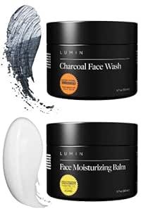 Lumin - Dynamic Duo - Skin Care kit for Men - Includes: Charcoal Face Wash Daily Detox & Daily Face Moisturizer,Suitable for all skin types, Daily Use, Two Month Supply