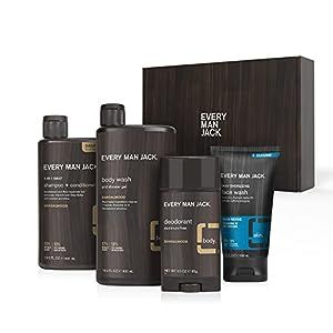 Every Man Jack Men’s Sandalwood Body Set - Bath and Body Gift Set with Clean Ingredients & A Gentlemanly Sandalwood Scent - Round Out His Routine with Body Wash, 2-in-1 Shampoo, Deodorant & Face Wash