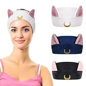 3PCS Sailor Moon Spa Headband Cute Cat Moon Cosmetic Hairband Shower Headband