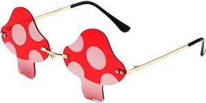 JOVAKIT Mushroom Shaped Sunglasses for Women Men Vintage Rimless Sun Glasses Retro rave Party Halloween Eyeglasses (Gold/Red)