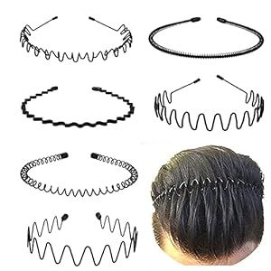 KELUBATU Metal Headbands for Men Fashion Headbands for Women, Unisex Wavy Headbands Outdoor Sports Headbands Simple Elastic Non-Slip Hair Accessories (6 Pack)