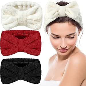 3 Pieces Hair Headband Headband to Wash Face for Women Makeup Spa Headband, Microfiber Bowtie Shower Headband for Women and Girls (Red, Black, White)