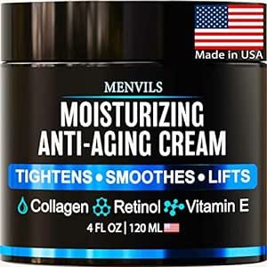Mens Face Moisturizer Cream - Anti Aging & Wrinkle for Men with Collagen, Retinol, Vitamins E, Jojoba Oil - Face Lotion - Age Facial Skin Care - Eye Wrinkle - Day & Night - Made in USA, 4 oz