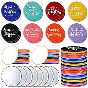 Kigley 2.8 Inch Inspirational Compact Mirror Bulk Round Portable Pocket Makeup Glass Mirror Purse Mini Small Mirror for Women Teacher Girls Coworker Friends (Colorful Base, 24 Pcs)
