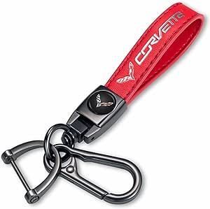 skadrimo Genuine Leather Car Keychain fit for Corvette C1 C2 C3 C4 C5 C6 C7 C8 Racing 1LT 2LT 3LT,Car Key Ring Accessory Key Chain for Men and Women Family Present Red