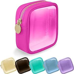 UIXIZQ Clear Mini Makeup Bag for Purse, Small Nylon&PVC Cosmetic Travel Bag TSA Approved Toiletry Bag with Zipper, Preppy Transparent Makeup Travel Bag Coin Purse for Women Men Girls(Mini-Hot Pink)