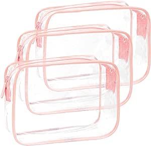 Liatinbo 3Pcs toiletry bag for traveling women,Makeup Bag with Zipper, TSA Approved Toiletry Bag,travel size toiletries essentials (Clear pink)