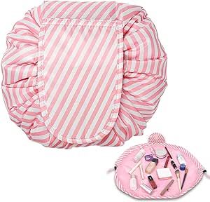 MANGOCAT Drawstring Makeup Bag Large Cosmetic Bag Toiletry Organizer for Travel, Women, and Daily Use (Pink)