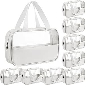 9 Pcs Toiletry Bag for Women Men Translucent Make up Bag Waterproof Travel Makeup Bag Portable Cosmetic Travel Bag with Hanging Handles Travel Storage Carry Pouch, 10.2 x 6.3 x 2.8 Inches (White)
