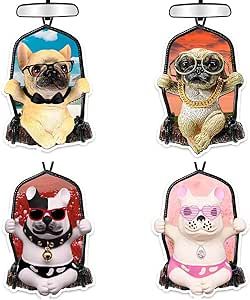 Car Air Fresheners Cute Swinging Dogs 4 PCS, Funny Car RearviewMirror Household Hanging Decor Interior Accessories for Dog Lover Men Women Gifts