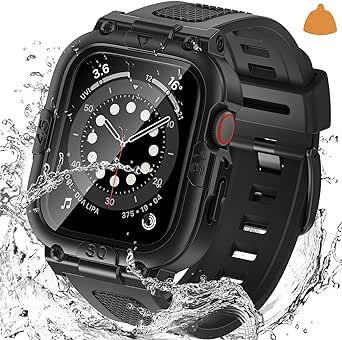 Goton [3 in 1] Waterproof Case and Band for Apple Watch Series 9 8 7 6 5 4 SE Ultra 45mm 41mm 44mm 40mm 49mm with Tempered Glass Screen Protector, 360° Protective Hard PC Front/Back Bumper for iWatch