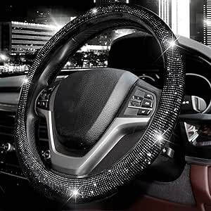 Valleycomfy Steering Wheel Cover for Women Men Bling Bling Crystal Diamond Sparkling Car SUV Wheel Protector Universal Fit 15 Inch (Black Diamond, Standard Size(14" 1/2-15" 1/4))