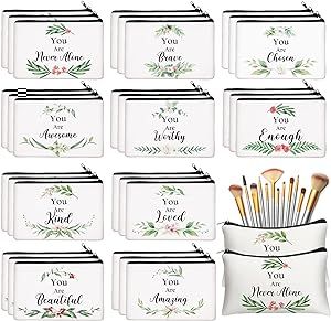 30 Pieces Inspirational Canvas Cosmetic Bag for Women You Are Brave Awesome Amazing Makeup Bag Mini Toiletry Bag with Zipper Encouragement Pouch Purse Birthday Gift for Teacher Daughter Sister Friend