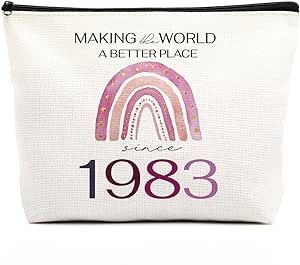 40th Birthday Gifts Women Makeup Bag 40th Birthday Decorations Women Boho Rainbow 40 Year Old Birthday Gifts for Women Her Mom Aunt Friend Sister Bestie Making The World A Better Place Since 1983