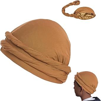 hoyuwak Turban for Men Halo Satin Lined Head Wraps Stretch Durags with Long Twisted Straps Cool Cap Do-rag Accessories