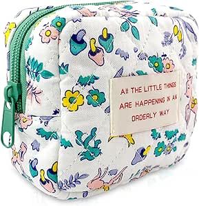 Yovell Small Makeup Bag for Purse, Quilted Cute Makeup Bag, Mini Cosmetic Bag, Preppy Toiletry Bag, Sanitary Napkin Storage Bag, Makeup Organizer Travel Pouch for Women, Girls