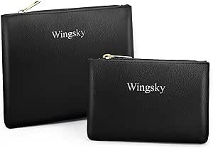 2 Pack Makeup Bag for Purse, Vegan Leather, Travel Makeup Pouch Cosmetic Bag Zipper Pouch Bags,Travel Toiletry Bags for Women (C Black, 9x7 inch)