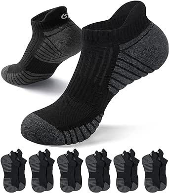 Tmani 6 Pairs Men Socks Cushioned Ankle Durable Cotton Socks Thick Low Cut for Sport Running Basketball Football