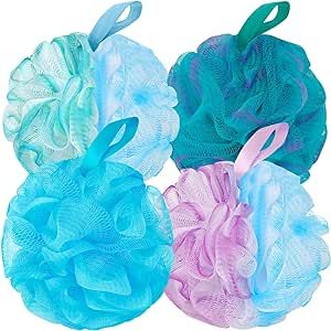 BCKENEY Bath Loofah Shower Sponge Body Back Scrubber Soft Mesh Shower Puffs Exfoliating Loofa for Women & Men Bath Accessories Cleaning Tool(4Pack 60G Forest Fairy)