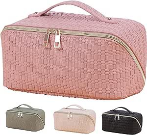 MORPHO HELENA Makeup Travel Bag,Large Capacity Cosmetic Bag,Portable Travel Makeup Bag Waterproof Large Capacity Makeup Bag,Checkered Makeup Bag (pink)