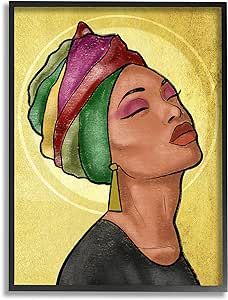 Stupell Industries Glamour Woman Portrait Fashion Cosmetics and Headwrap, Designed by Marcus Prime Black Framed Wall Art, 16 x 20, Yellow
