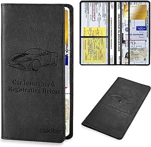 TILDOSAC Car Registration & Insurance Card Holder:Auto Glove Box Organizer Document Wallet Leather Truck Accessories for Women Men (A Black, large)