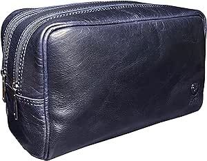 RUSTIC TOWN Leather Toiletry Bag for Men - Travel Shaving Dopp Kit - Bathroom Shower Toiletries Organizer - Leather Cosmetic Bag for Women (Oxford Blue)
