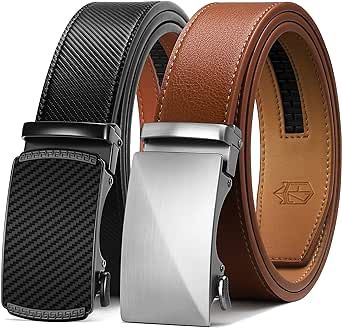 Zitahli Ratchet Belt for Men - 2 Packs Mens belt Leather with 1 3/8" Brown Black Belt in Gift Set Box - Micro Adjustable Belt